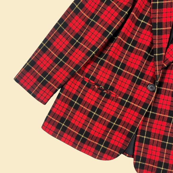 80s/90s plaid red coat by Sag Harbor, vintage size 14 red & black blazer/coat - Picture 7 of 9